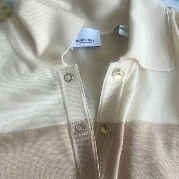 BURBERRY Cream Boxy Button Down Polo Blouse - Picture 4 of 9